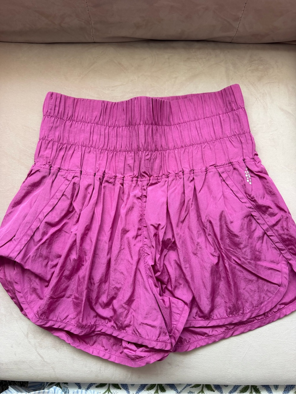 Free People Smocked High-Waist Magenta Athletic Shorts